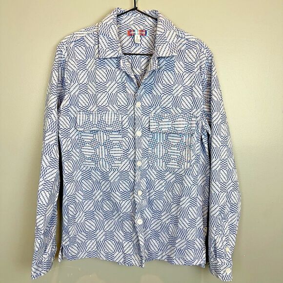 Urban Outfitters Mens Sz Small Blue Geometric Cotton Twill Shirt Shacket Button - Picture 1 of 5